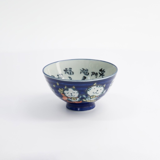 [2152] Kawaii Cat Neko Rice Bowl 11.4x6.2cm 300ml Blue HR-0318/B 5/120