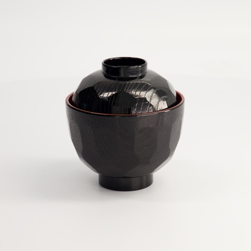 [4116] Lacquerware Bowl w/lid 9.5x10cm  Bl/Rd N75/B 6/240