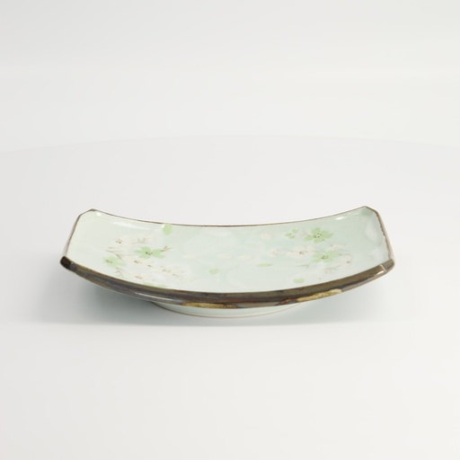 [7806] Green Cosmos Oblong Plate 18.5x12.2x1.9cm Q27/GC 6/48