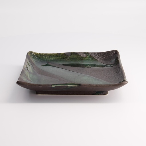[7675] Mino Craft Square Plate 18x18cm Green/Grey  MS-6352 3/36
