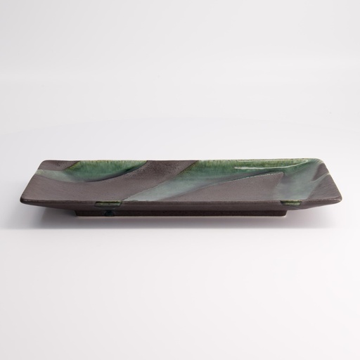 [7676] Mino Craft Rectangular Plate 28.5x12.5cm Green/Grey MS-6353 4/32