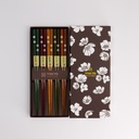 Chopstick Giftset/5 Wooden Black White Flower 2913A  21298 1/100
