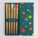 Chopstick Giftset/5 Wooden Turquoise Flower  295A 21306 1/100