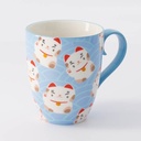 Kawaii Lucky Cat Mug W/Giftbox Wh/Bl Cat 8.5x10.2cm 340ml 21533 1/36