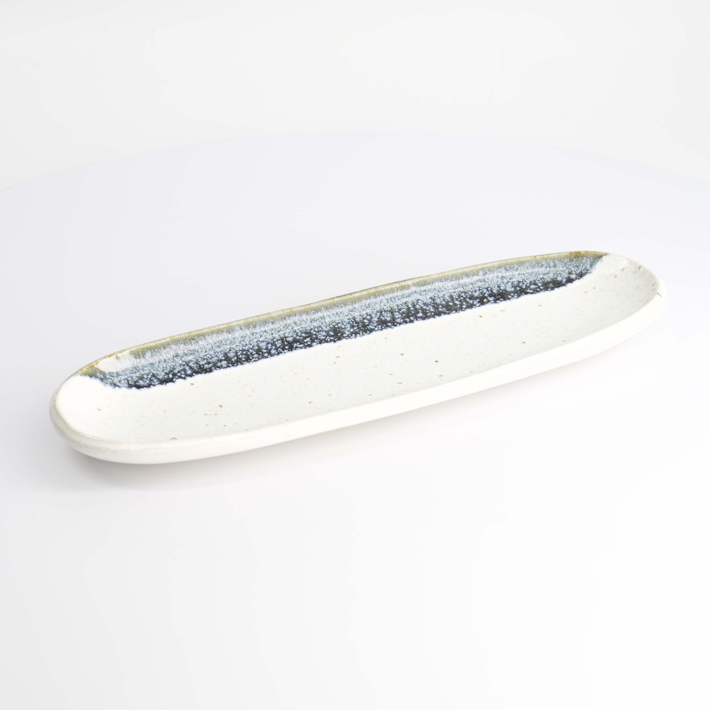 Mino Craft Oval Plate 34.5x10.8x2.5cm Wh/Bl 6/36