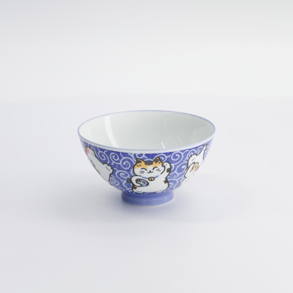 Kawaii Rice Bowl Karakusa Lucky Cat 11.5x6.2cm 300ml Blue 5/120