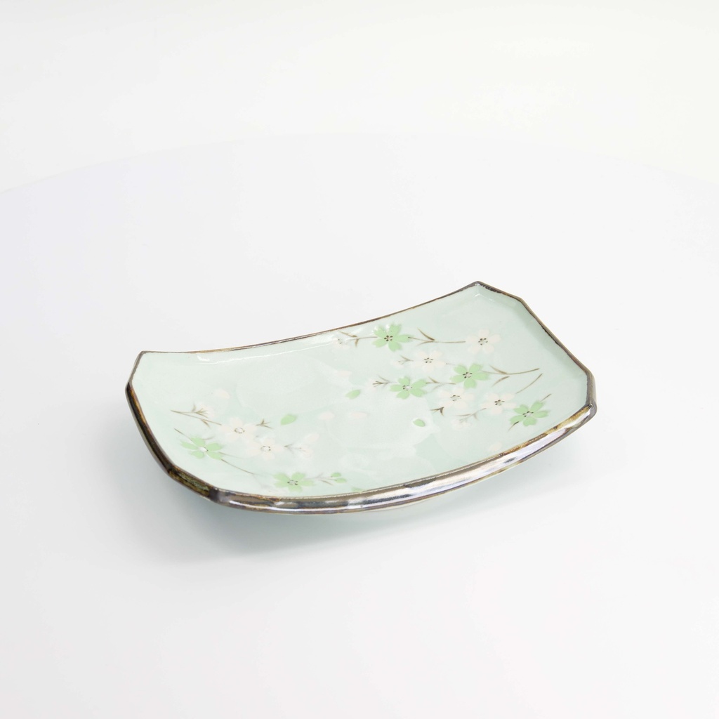 Green Cosmos Oblong Plate 22x14.5x2.3cm Q285/GC 6/36