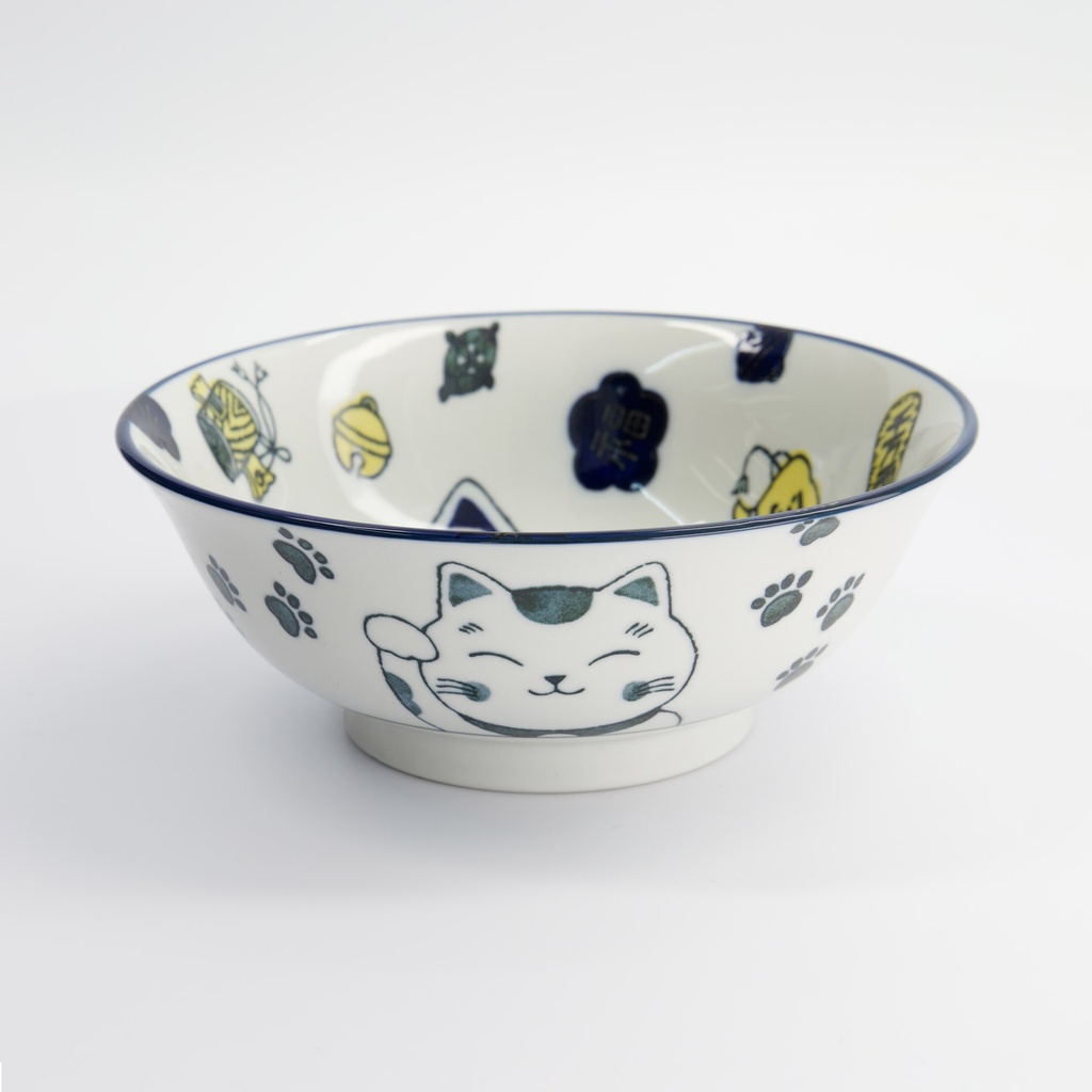 Kawaii Lucky Cat Neko Ramen Bowl Blue 20.8x8cm 1000ml 4/32