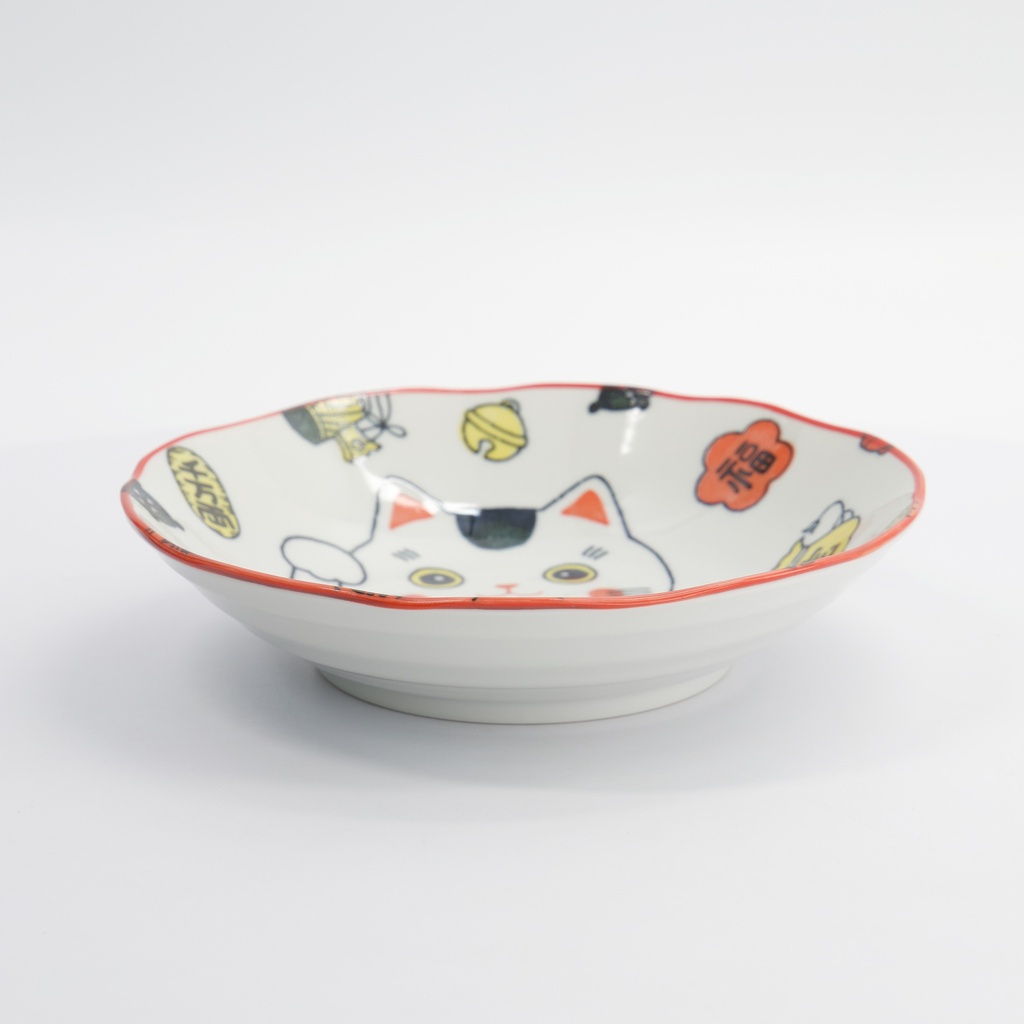 Kawaii Lucky Cat Neko Pasta Plate Red 21x5cm 4/32