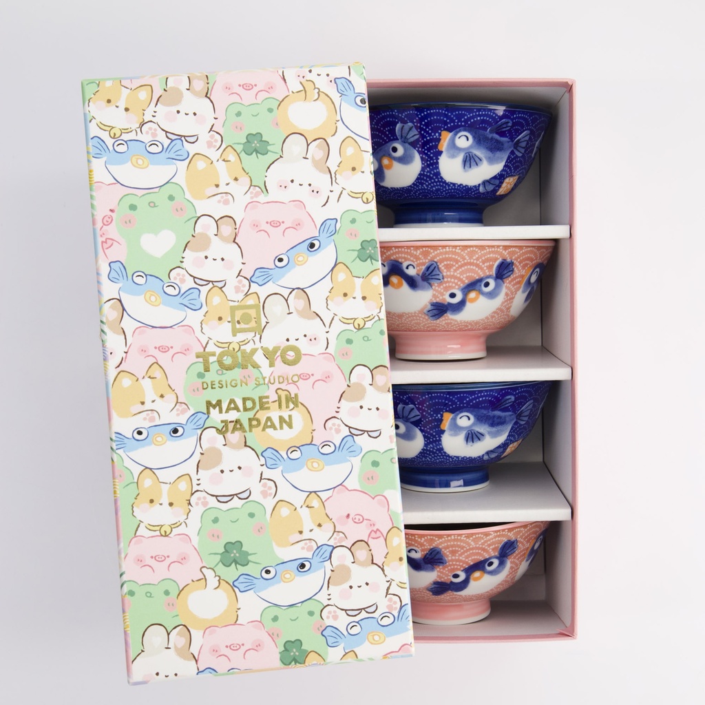 Kawaii Blowfish Blue/Pink Bowl Giftset 4pcs 11.3x5.8cm 33361 1/20