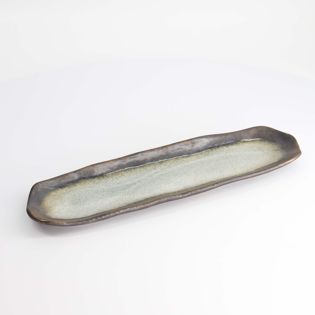 Yamasaku White/Brown Rectangular Plate 34x10x2cm 33379 6/48