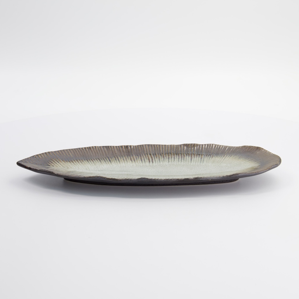 Yamasaku Oblong Plate 33x13.5x2.5cm White/Brown 33425 6/36 