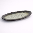 Yamasaku White/Brown Oval Plate 33x13.5x2cm 33427 6/36