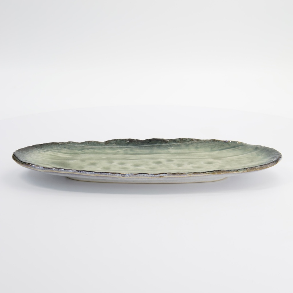 Yamasaku Organic Glassy Green Oval Plate 33x13.5x2cm 33437 6/36