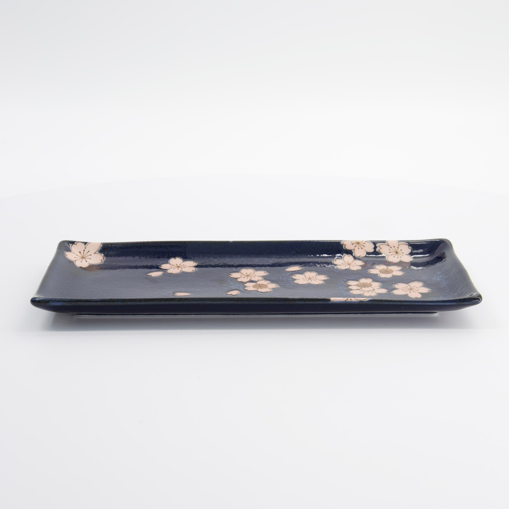 Sakura Rectangular Plate 28.5x12.5cm Navy 33490 6/48