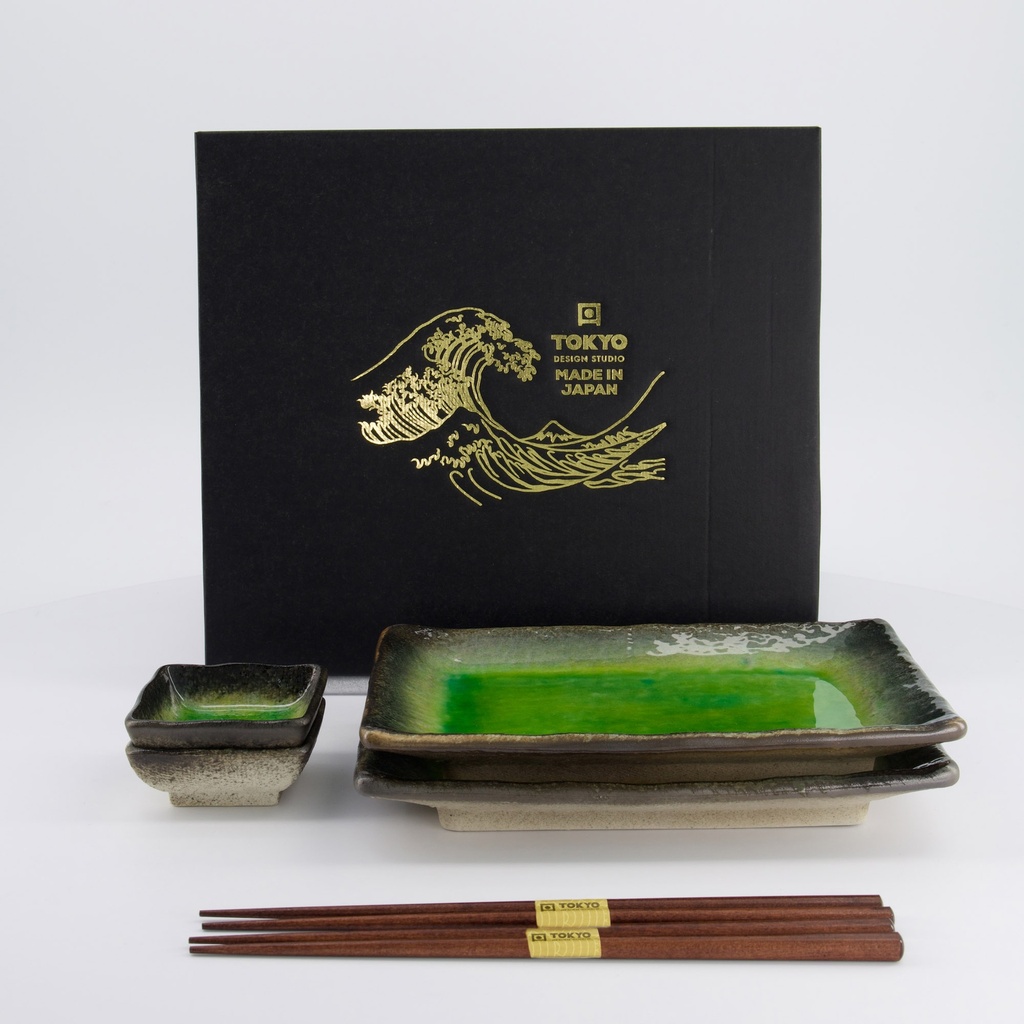 Sushi Giftset Yamasaku Hiwa Green 6pcs 21.5x14cm & 7.3x2.8cm 33602 1/12