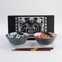 Asakusa Tayo Bowl Giftset 2pcs w/chopsticks 14.8x7cm 550ml A 33604 1/20