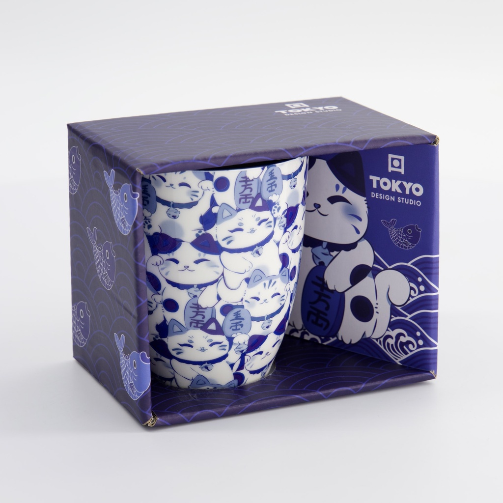 Kawaii Blue Maneko Mug W/Giftbox 8.5x10.2cm 340ml 33612 1/36