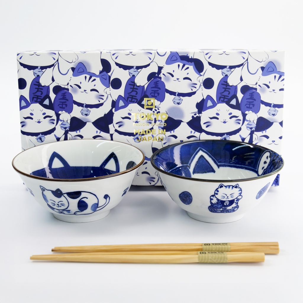 Kawaii Cat Tayo Bowl Giftset 2pcs w/chopsticks 14.9x6.7cm 500ml A 33692 1/16