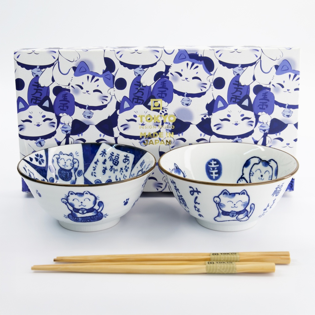 Kawaii Cat Tayo Bowl Giftset 2pcs w/chopsticks 14.9x6.7cm 500ml C 33694 1/16