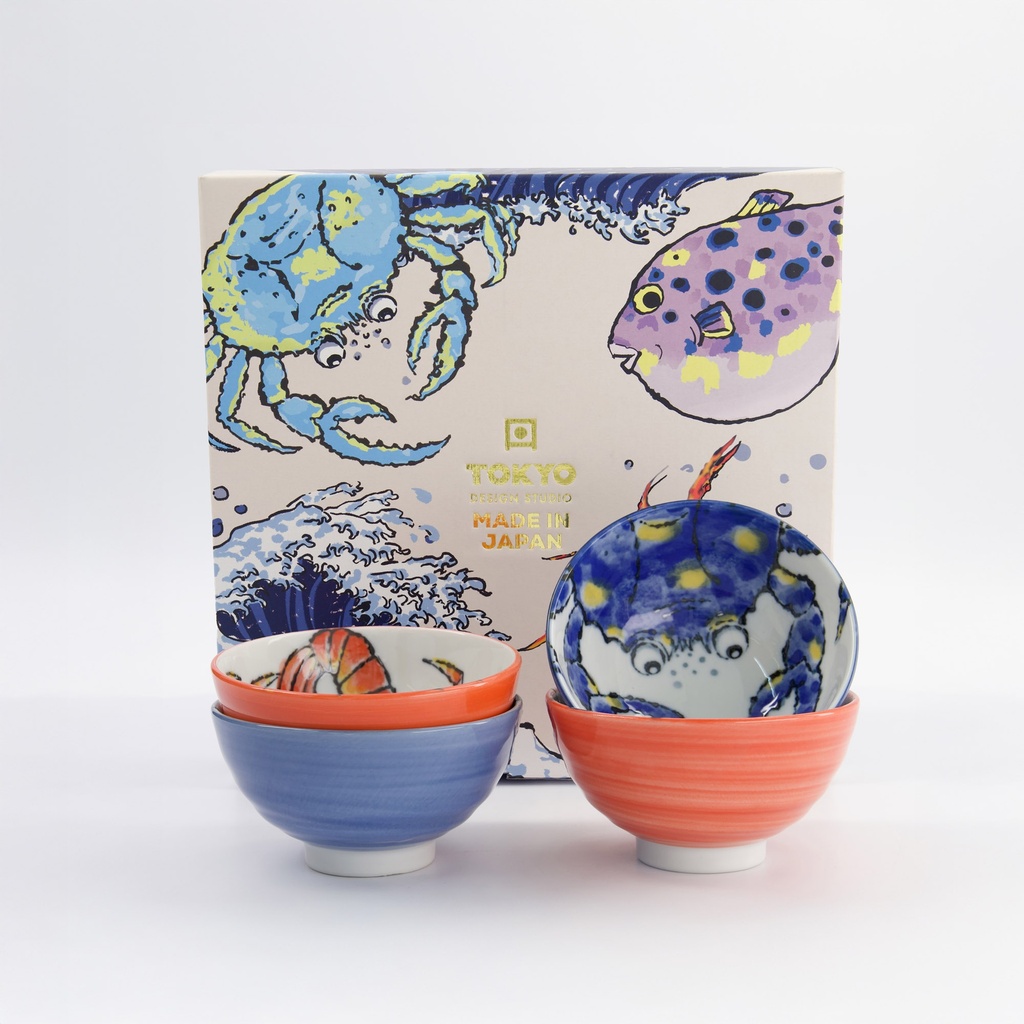 Seafood Bowl Giftset 4pcs 11.2x6.2cm 300ml  Snapper & Crab BL/RD 33697 1/12
