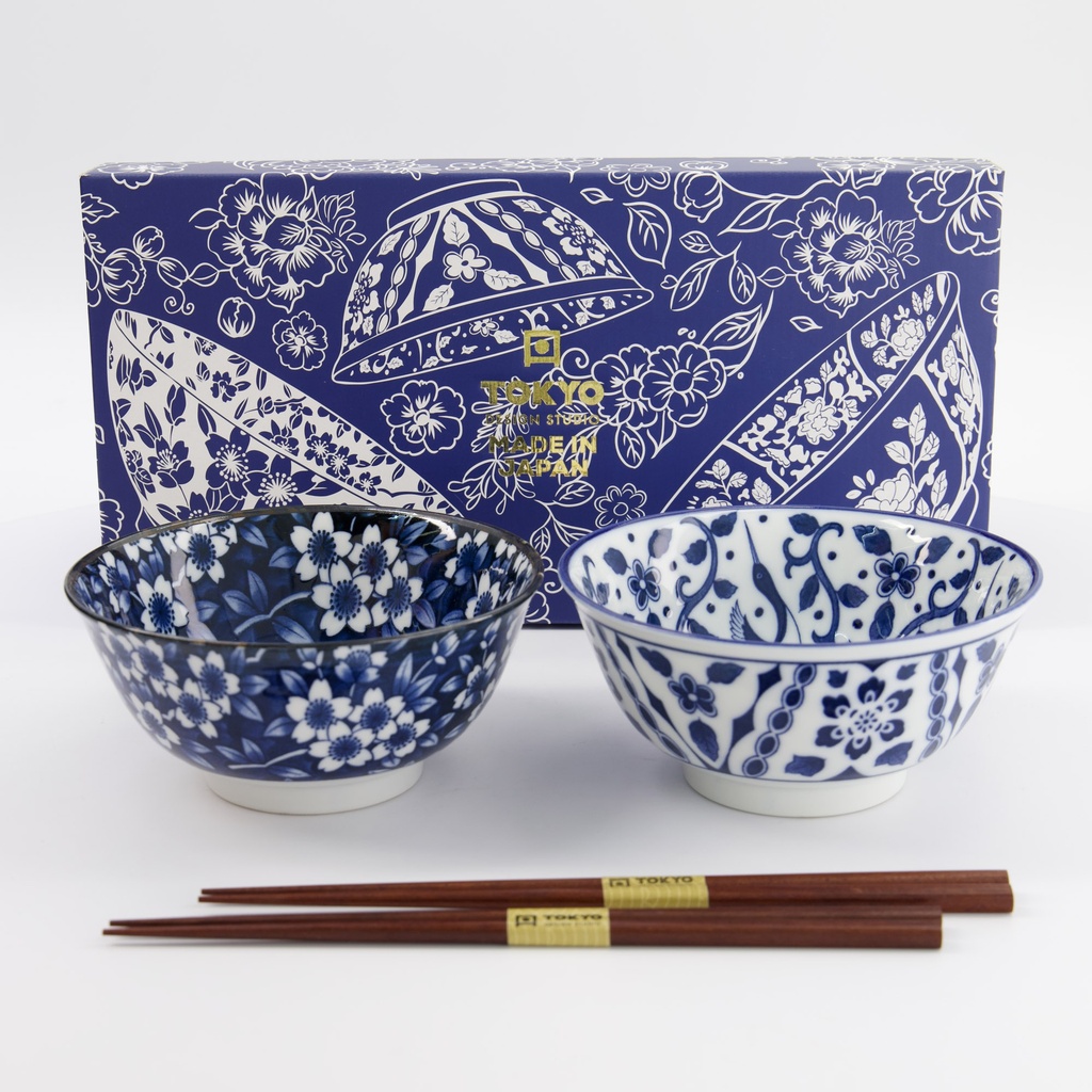 Tokyo Blue Tayo Bowl Giftset 2pcs w/chopsticks 15x7cm 500ml B 33745 1/16