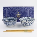 Mixed Tayo Bowls Giftset 2pcs w/chopsticks 15x7cm 500ml Blue/White A 33750 1/16