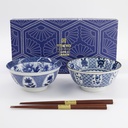 Mixed Tayo Bowls 2pcs Giftset w/chopsticks 15x7cm 500ml Blue/White B 33751 1/16