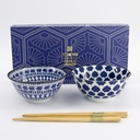 Mixed Tayo Bowls 2pcs Giftset w/chopsticks 15x7cm 500ml Blue/White D 33753 1/16