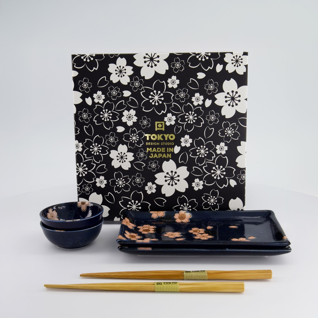 Sakura Sushi Giftset 6pcs 22x13x2cm & 8.5x3.4cm Navy 33759 1/16