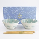 Fujisakura Tayo Bowl Giftset 2pcs w/chopsticks 15.5x7cm 500ml Green 33783 1/16 