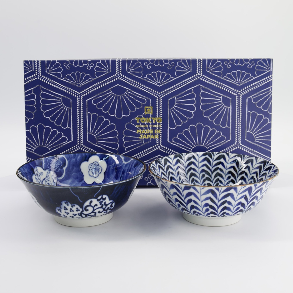 Mixed Ramen Bowls 2pcs Giftset 19x8cm 1000ml Blue/White 33789 1/14