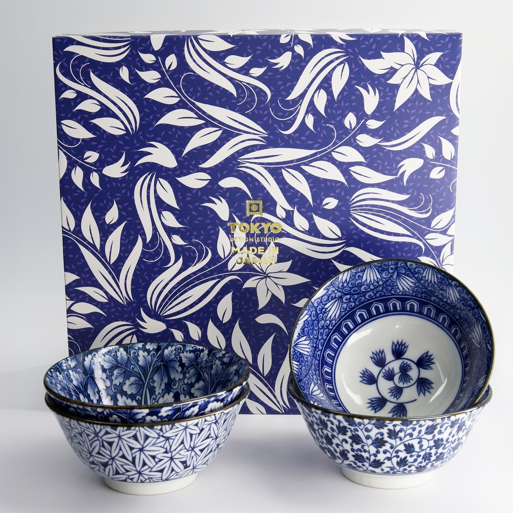 Hana Blue Tayo Bowl Giftset 4pcs 15x7cm 500ml Blue/White 33811 1/16
