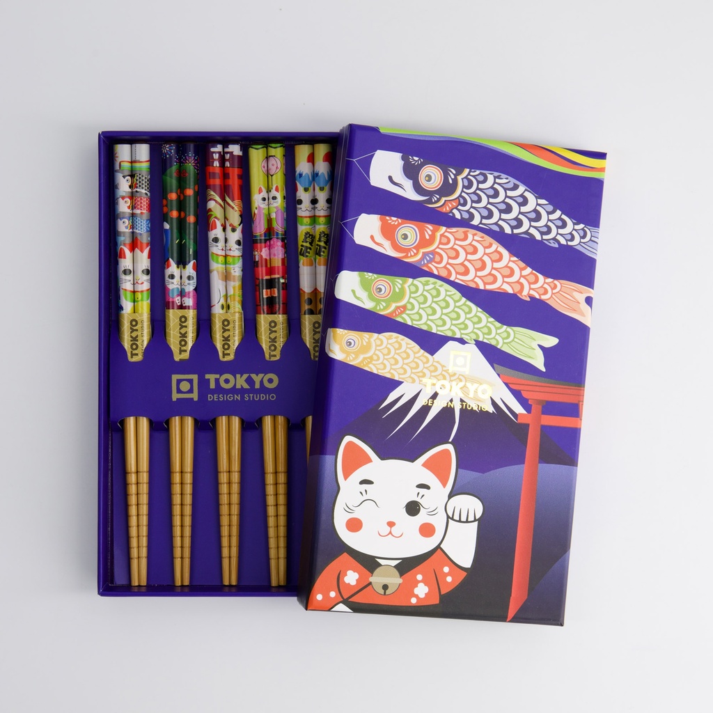 Children Chopstick Giftset/5 Lucky Cats & Koinobori A42-C71 1/100 