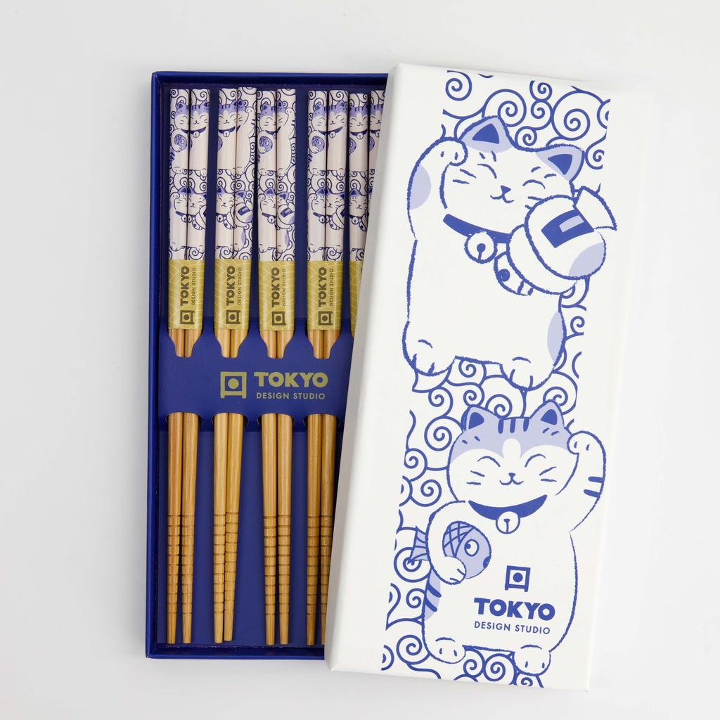 Chopstick Giftset/5 Neko Cat Blue AH-02 33936 1/100  