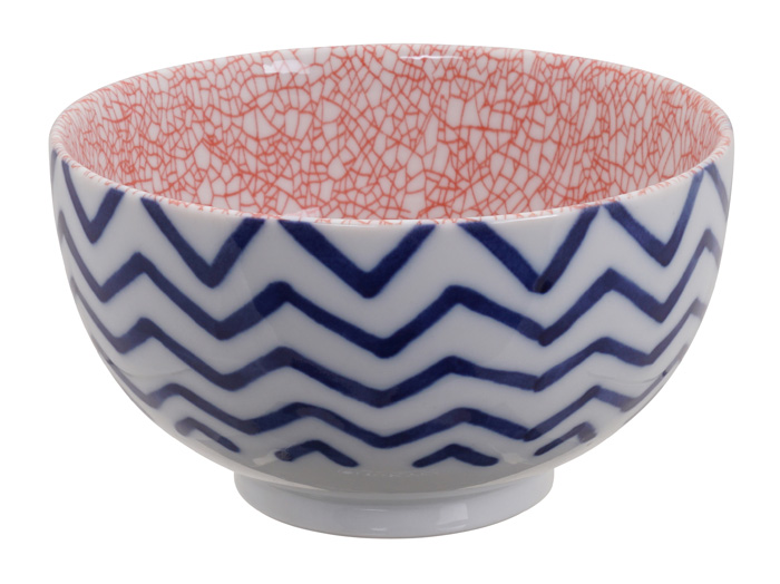 Mixed Bowls Okonomi Bowl Zigzag with Red Crackle 13.2x7.4cm 500ml YW-7681/B  6/48