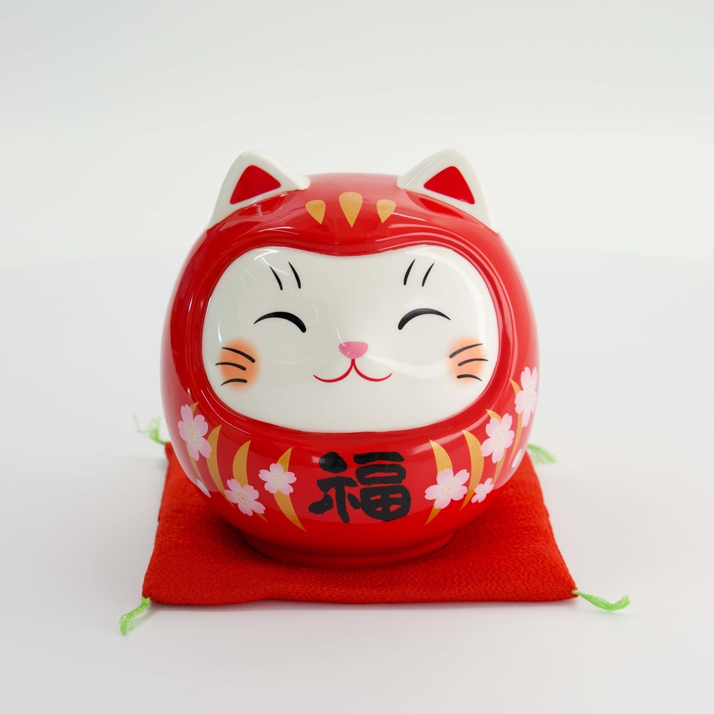 Lucky Cat Daruma Coin Bank 14cm Red 7675 1/18