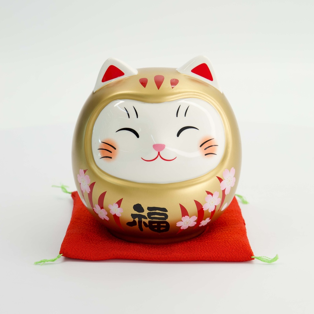 Lucky Cat Daruma Coin Bank 14cm Gold 7676 1/18