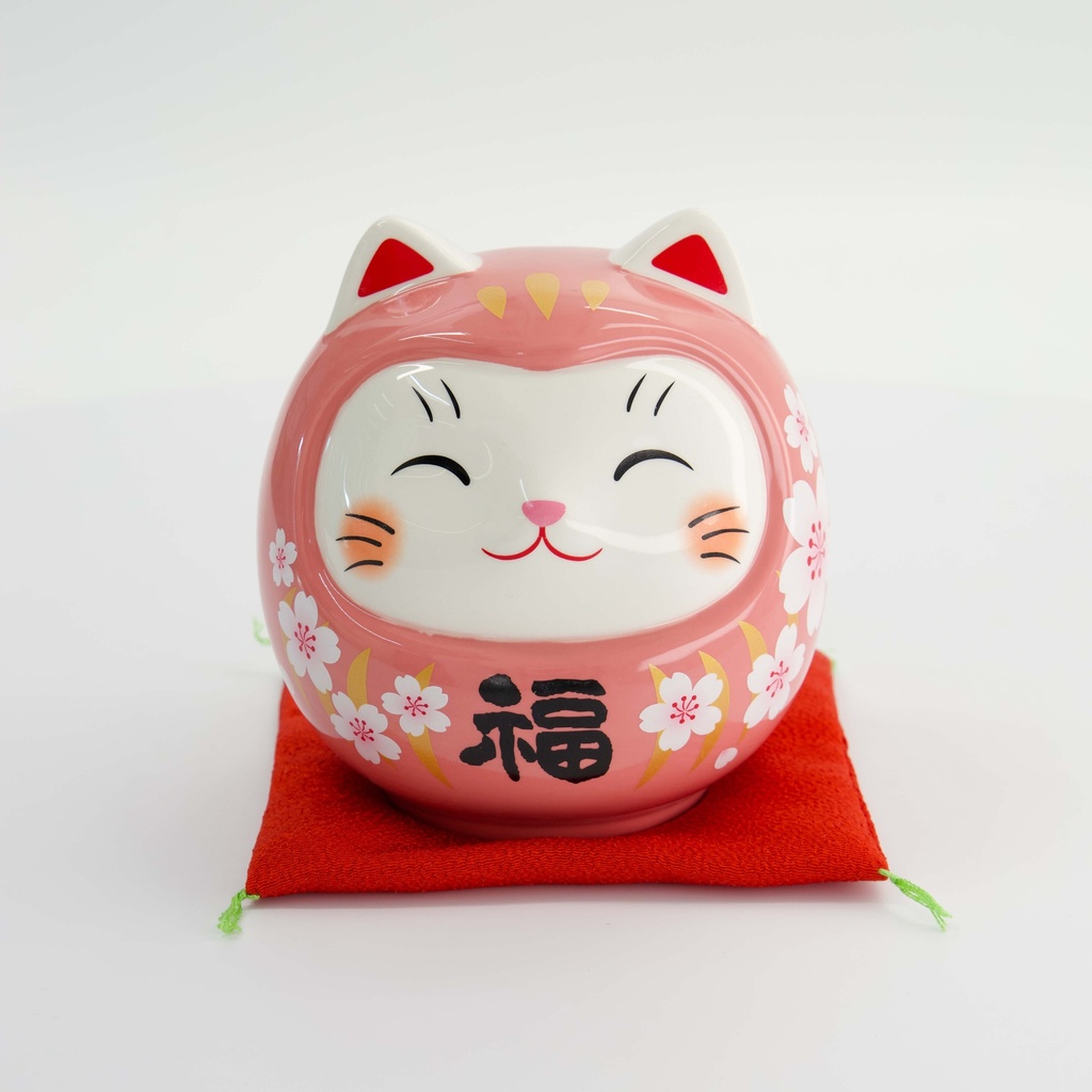 Lucky Cat Daruma Coin Bank 14cm Pink 7820 1/18