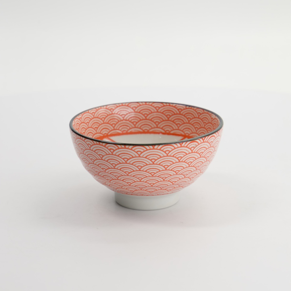 Kawaii Lucky Cat Neko Rice Bowl 12x6.3cm Seikaiha-Neko Red 6/72