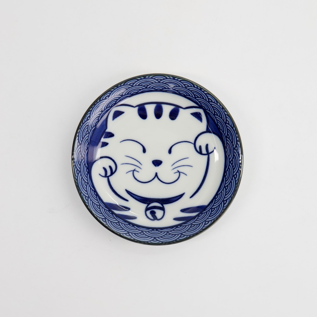 Kawaii Lucky Cat Neko Sauce Dish 12x2cm Seikaiha-Neko Blue 12/144