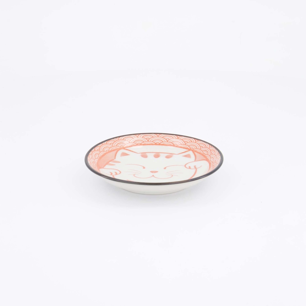 Kawaii Lucky Cat Neko Sauce Dish 12x2cm Seikaiha-Neko Red 12/144