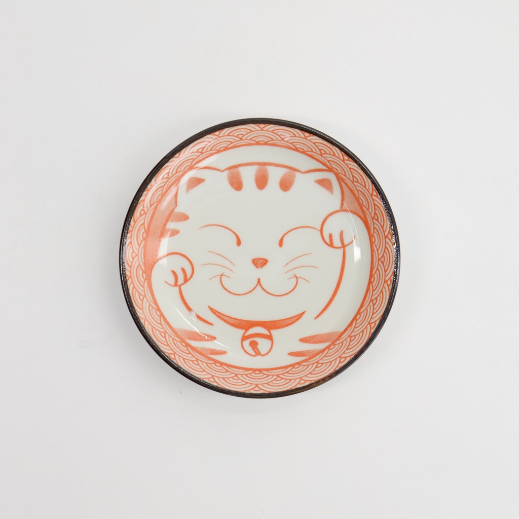 Kawaii Lucky Cat Neko Sauce Dish 12x2cm Seikaiha-Neko Red 12/144