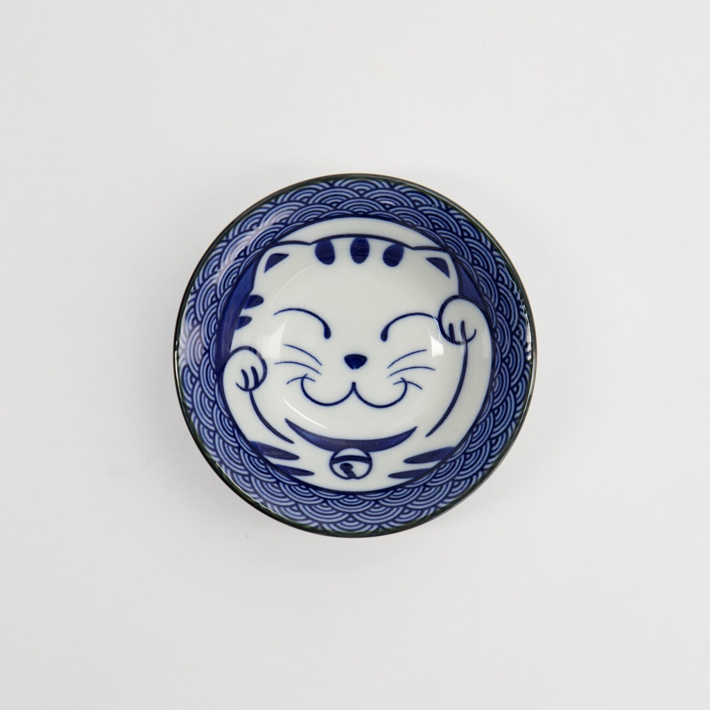 Kawaii Lucky Cat Neko Sauce Dish 11.5x4cm Seikaiha-Neko Blue 12/144