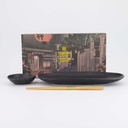 Onyx Noir Sushi Set 2pcs w/ chopsticks 28.5x12.5cm & 10x2cm 619465 (Oval Plate)