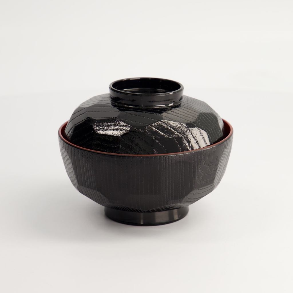 Lacquerware Bowl w/lid 12x9.5cm Bl/Rd N65/B 20/200