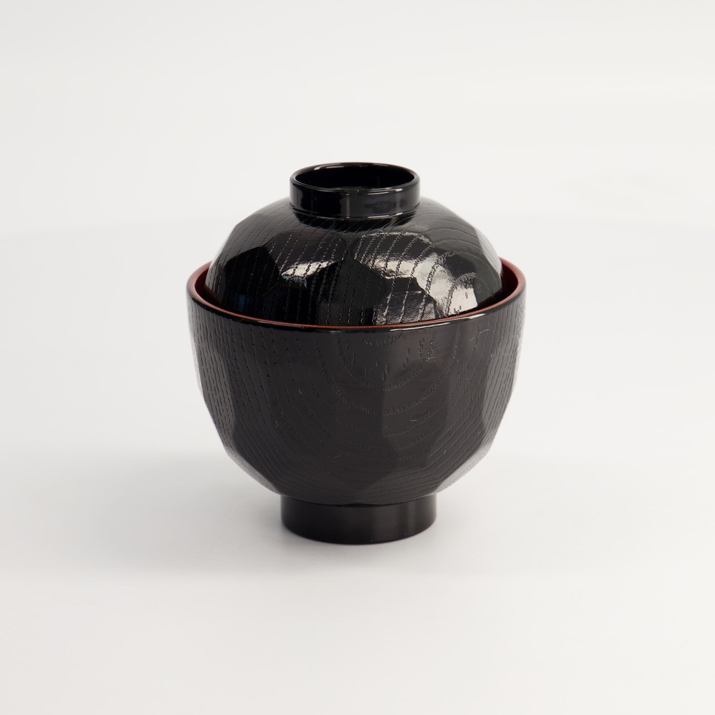 Lacquerware Bowl w/lid 9.5x10cm  Bl/Rd N75/B 6/240