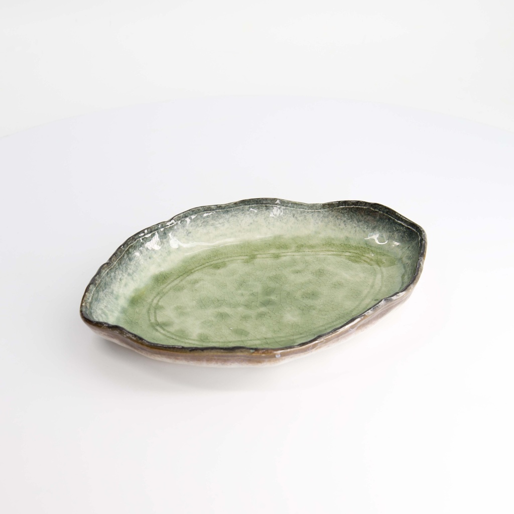 Yamasaku Green Oblong Plate 25.8x18.4x3.6cm YW-5546 3/30