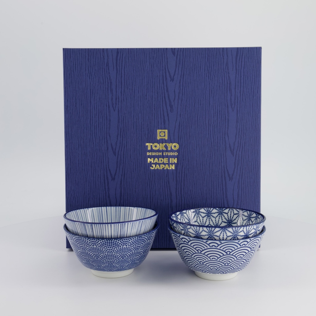 Nippon Blue Rice Bowl Giftset 4pcs 12x6.4cm 300ml TN-09/ABDF 1/16
