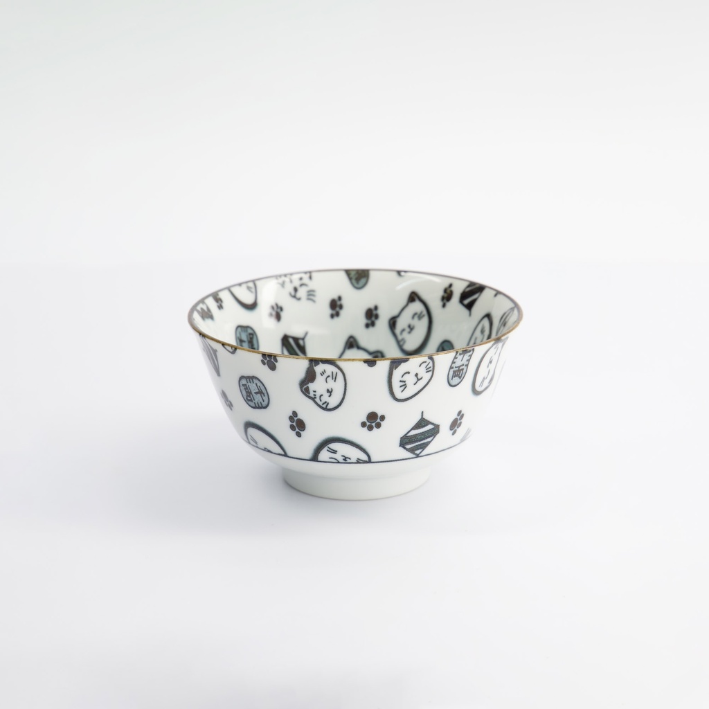 Kawaii Lucky Cat Neko Bowl 12.7x6.6cm 300ml Black HB-7710/A 6/48